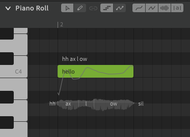 A note in the piano roll with the word hello as its lyric