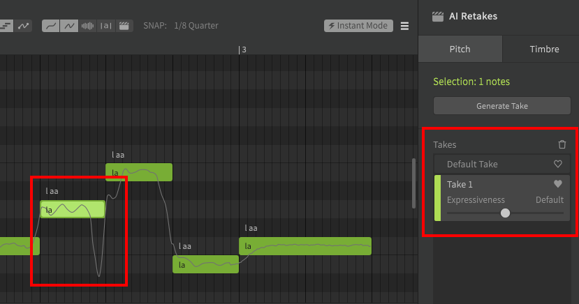 Using AI retakes for an alternate pitch bend