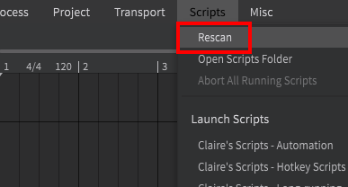 the Rescan option under the Scripts menu